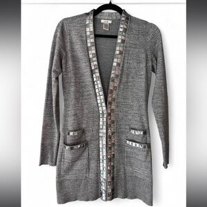 Cache Gray Cardigan with Metallic Mirror Trim